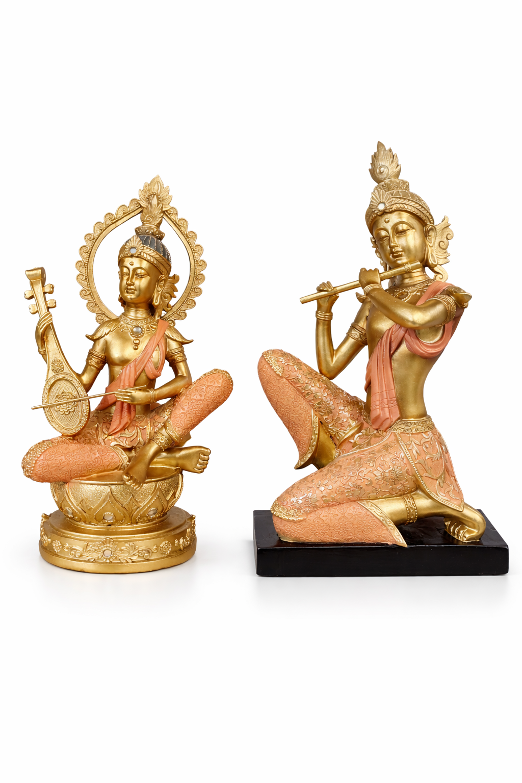 Divine Musical Harmony – Krishna & Saraswati Statue Set