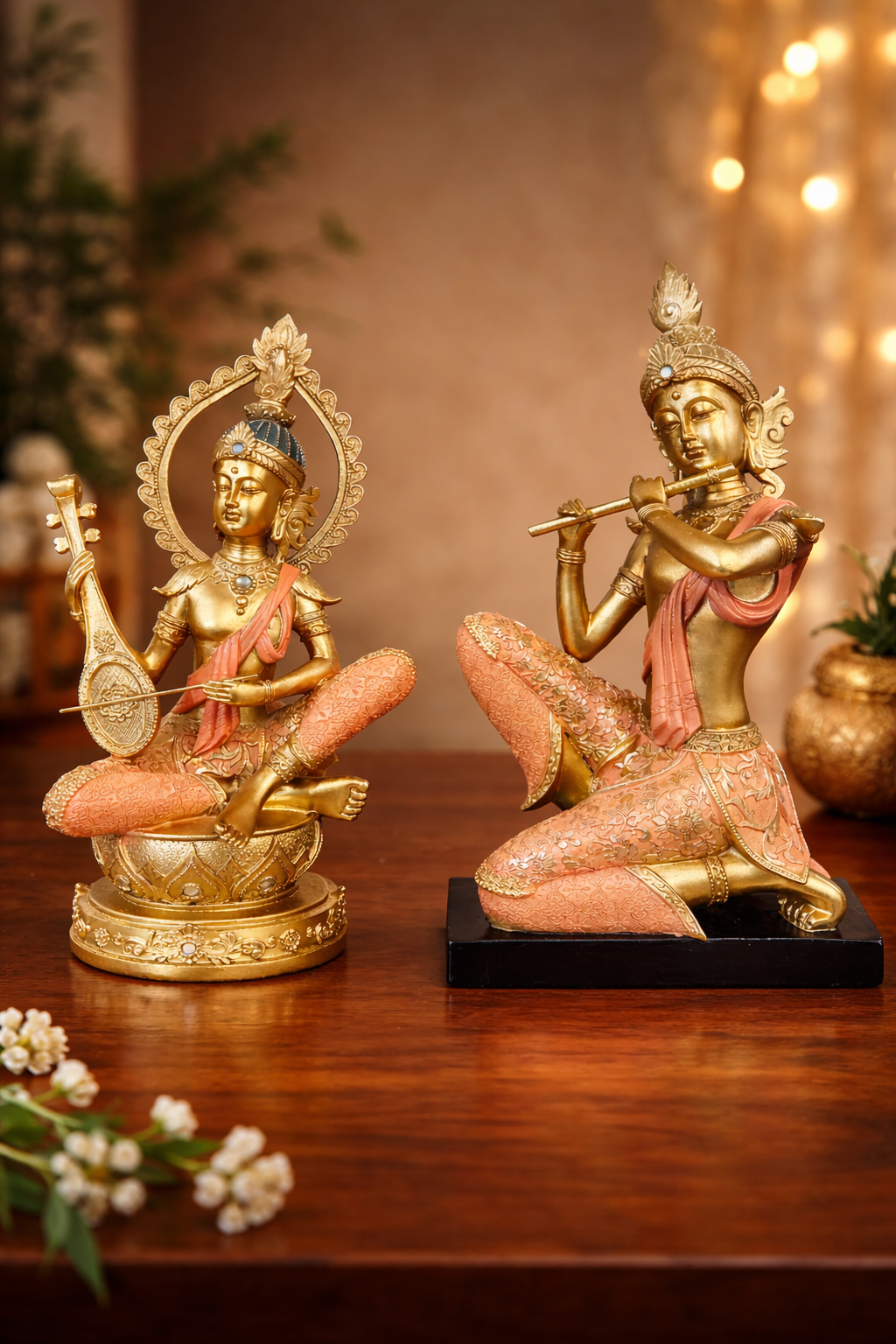 Divine Musical Harmony – Krishna & Saraswati Statue Set